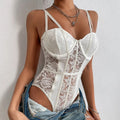 Women's Sexy Underwear Elasticity Corset Backless Lace Bodysuit Gothic V-Neck Ladies Bustier Breathable Overbust Straps Lingerie