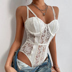 Women's Sexy Underwear Elasticity Corset Backless Lace Bodysuit Gothic V-Neck Ladies Bustier Breathable Overbust Straps Lingerie