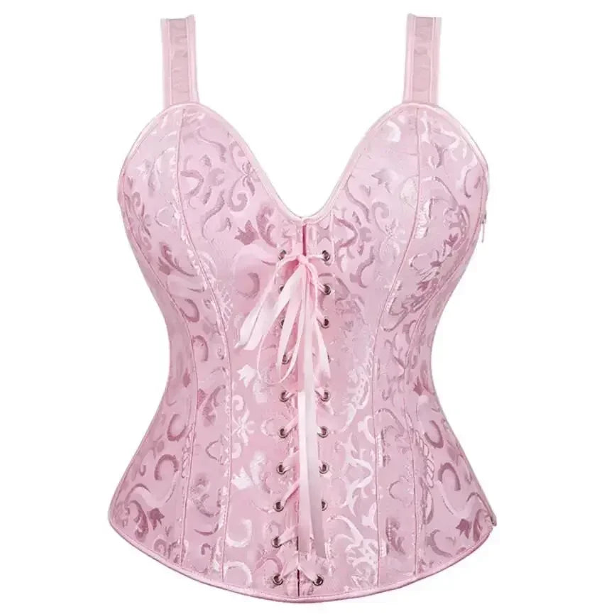With Cup Top Vintage Steampunk Corset With Straps Overbust Zipper Side Straps Overbust Corset Waist Trainer Bustier Plus Size