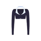 Women's Fake Two-Piece Sports Long Sleeve Halter Neck Pilates Yoga Shirt Slim Fit Fitness Sports Top Leggings Workout Tights