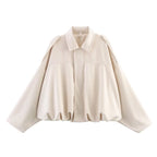 Women's Fashion Pilot Jacket with Bat Sleeves and Zipper, Casual Top