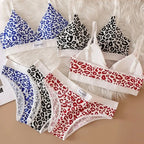 Summer New Women's Leopard Print Traceless and Steel Rim Bra Adjustable Shoulder Strap Back Women's Underwear Set