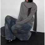 2000s Korean Fashion Slim Batwing Sleeve Autumn Sweaters Y2k Pure Color Subculture Casual Long Sleeve Pullovers Sweaters Chic