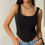 Sexy Crop Tops Women Sleeveless Slim Shapewear Corset Bustiers Bodysuit Tank Top Lace Up Skinny Vest Summer Trendy