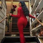 2 Piece Sets Women Knitted Tracksuit Long Sleeve Zipper Hooded Sweater Crop Top Flare Pants Stretch Matching Suit Outfit