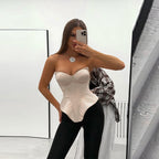 Sexy Fishbone Strapless Corset Top For Women Slim Waist Sleeveless Backless Fishbone Blouse 2025 New Lady Party Satin Tops