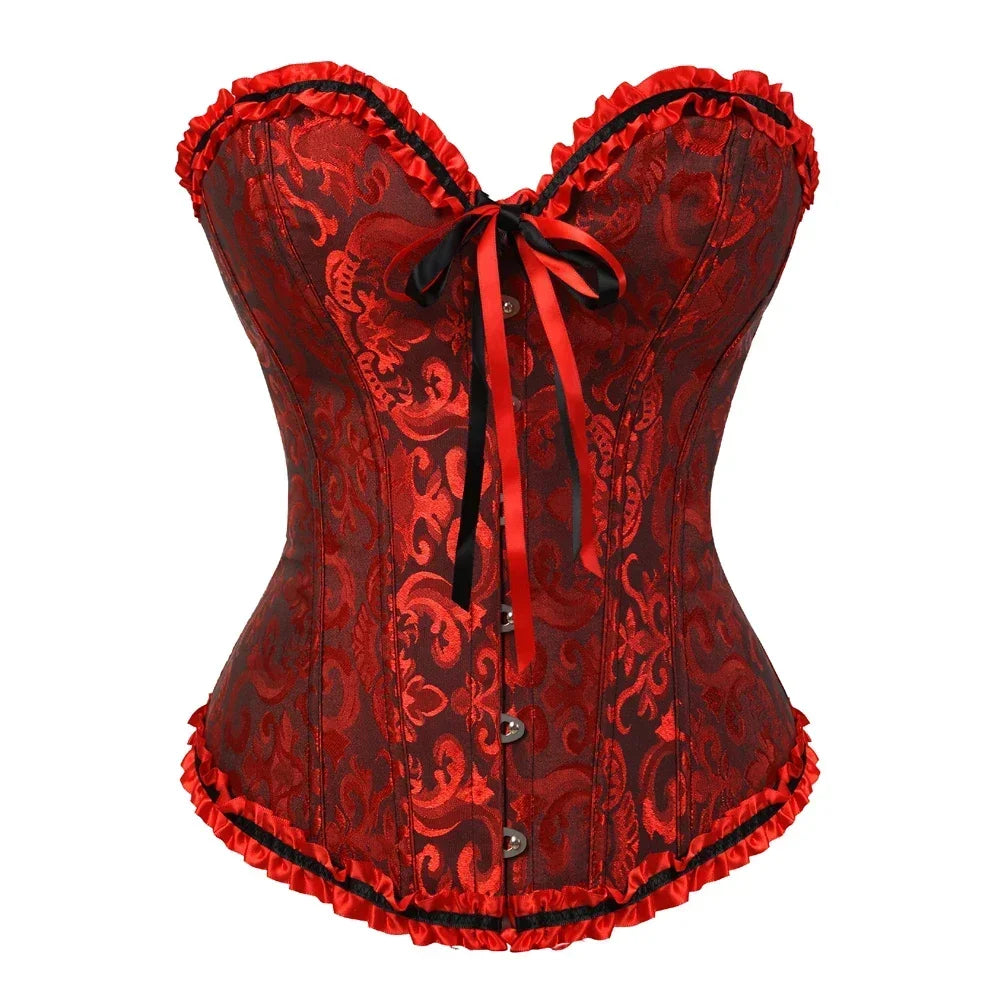 Sexy Bustiers And Corsets Floral Lace Tops For Women Vintage Corset Gothic Overbust Satin Jacquard Corsets