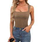 Sexy Slimming T-Shirts for Women Fashion Square Neck Sleeveless Tops Harajuku Tanks Woman Clothes Casual Top Tees Streetwear