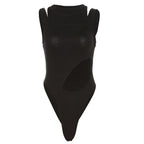 SylCue Irregular Hollow Design Bodysuit Woman 2026 Spring New Style o-Neck Sleeveless Skinny Stretch Street Sexy Fashion Bodycon