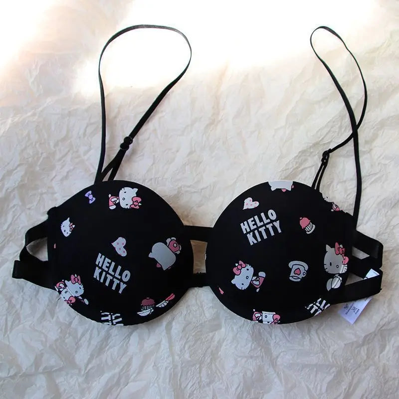 Japanese Hello Kitty Front Closure Push Up Bra Set for Women, Cute Kawaii Underwire Lingerie Set with Panty Y2K Women's Bra Set