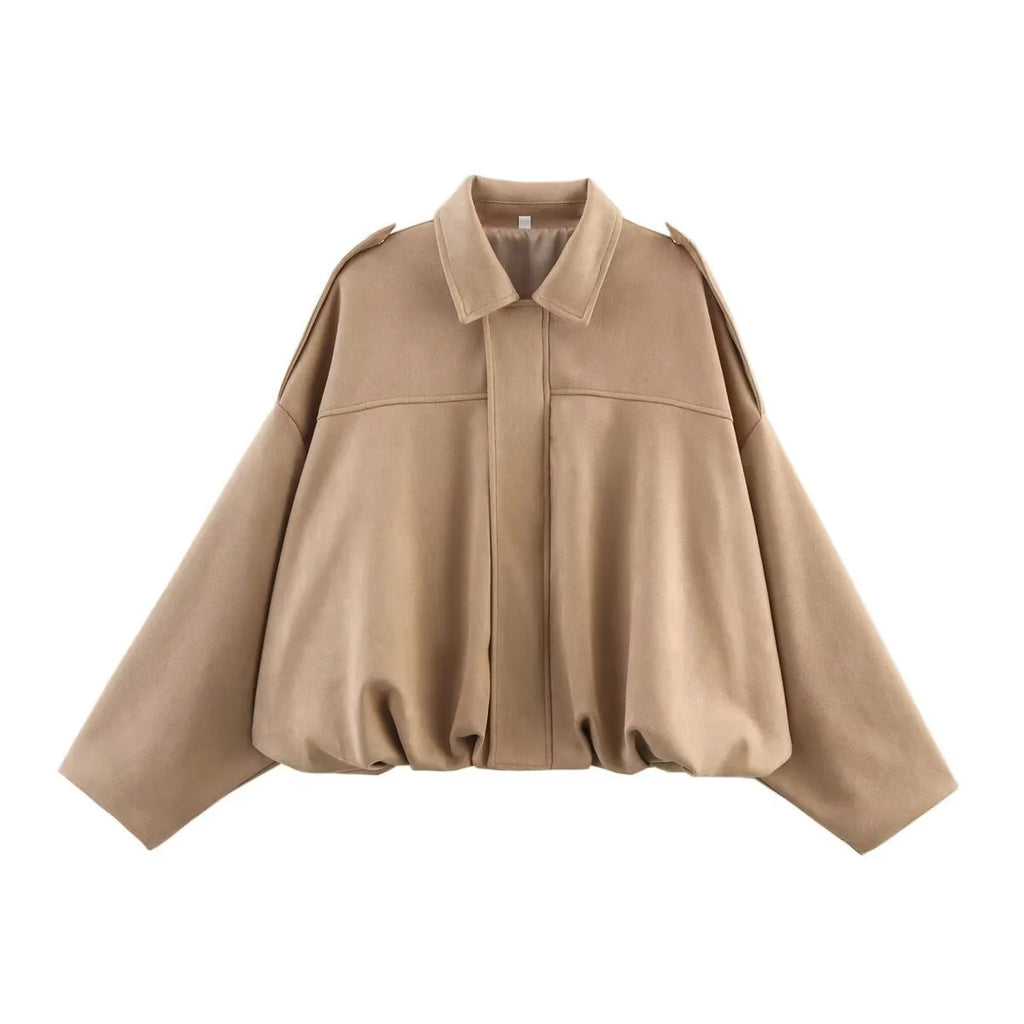 Women's Fashion Pilot Jacket with Bat Sleeves and Zipper, Casual Top