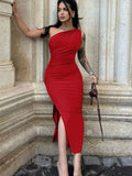 Women Maxi Dresses Sexy Split Black Sleeveless Backless Slim Dress Summer Female Fashion Off Shoulder Club Elegant Party Dresses
