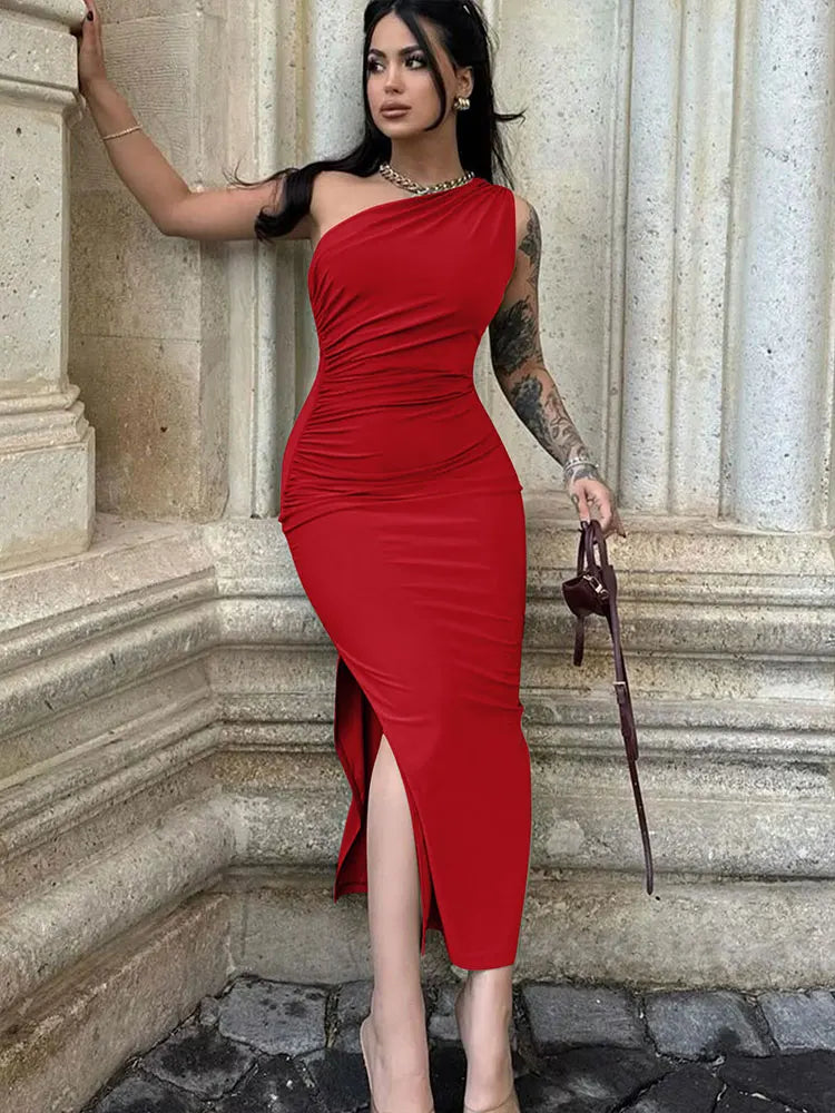 Women Maxi Dresses Sexy Split Black Sleeveless Backless Slim Dress Summer Female Fashion Off Shoulder Club Elegant Party Dresses