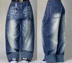Streetwear New Vintage Letter Printing Washed Baggy Jeans Women Y2K Harajuku Hip Hop Popular Gothic High Waist Wide Leg Pants