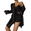 Delicate Touch Pajamas Women's 3 Piece Satin Pajama Set Sexy Cami Top Shorts Lightweight Robe Sleepwear Summer Casual Loungewear