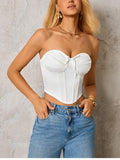 NewAsia Women's White Satin Strapless Bustier Top Boned Corset Backless with Zipper Sexy Summer Casual Party Crop Top 2026 New