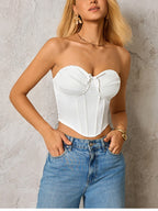NewAsia Women's White Satin Strapless Bustier Top Boned Corset Backless with Zipper Sexy Summer Casual Party Crop Top 2026 New