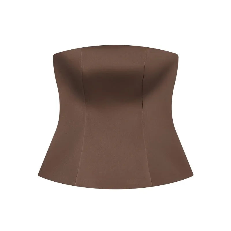 MUJER Satin Corset Top Woman off Shoulder Crop Top Women Sexy Backless Bustier Tops for Women Sleeveless Tank Tops Lady Sets