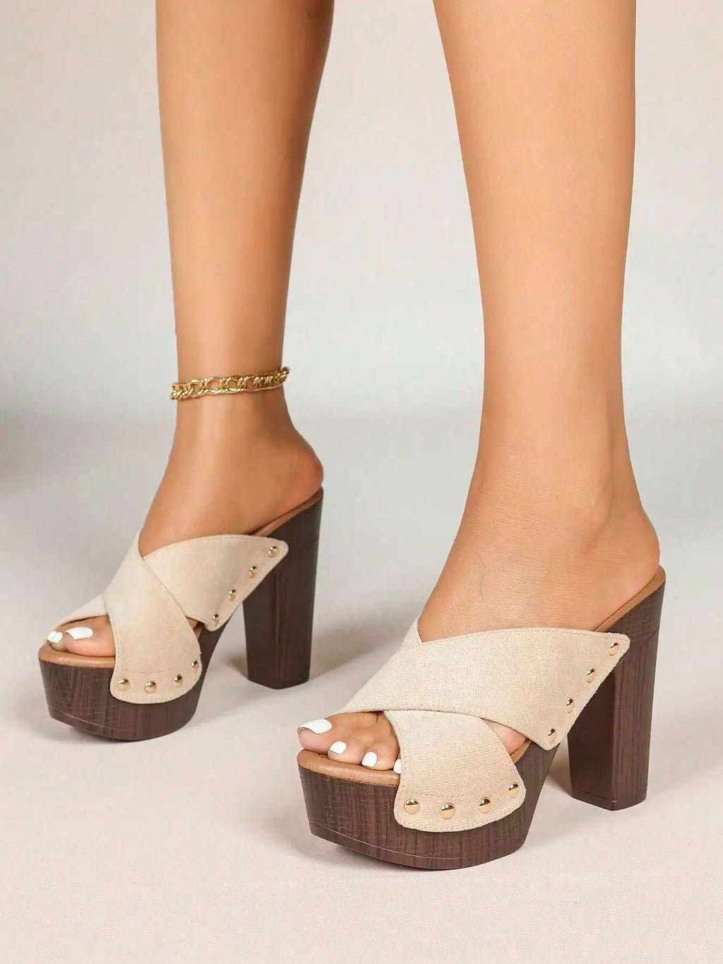 Women's Platform Sandal Heeled Sandals For Women Chunky Heel Summer Dressy Leather Peep Toe Mule Sandals Heel Shoes