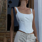 Sexy Crop Tops Women Sleeveless Slim Shapewear Corset Bustiers Bodysuit Tank Top Lace Up Skinny Vest Summer Trendy