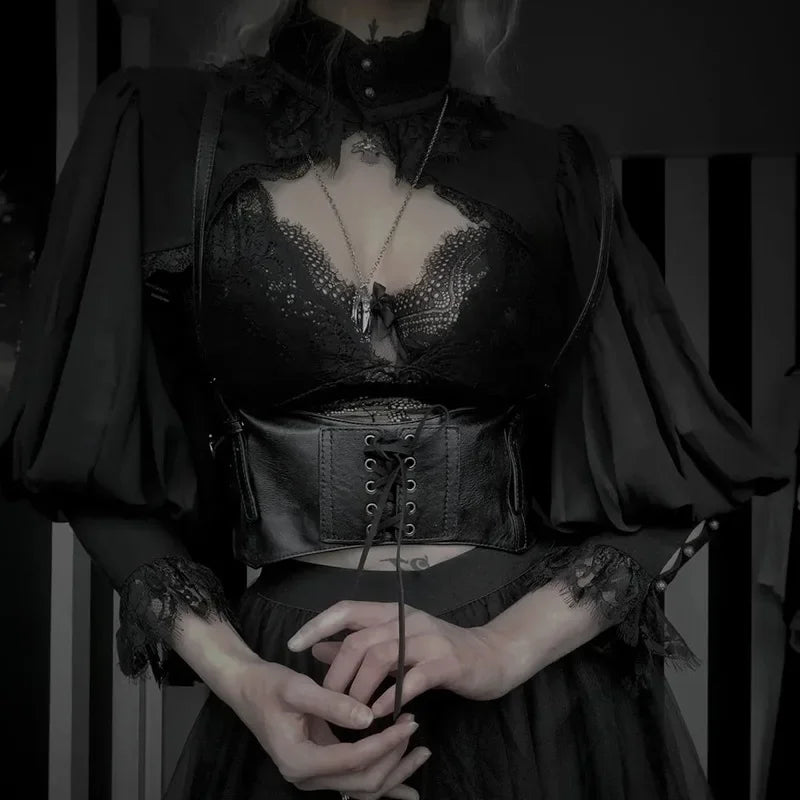 Lace Gothic Black Short Steampunk Crop Jacket Kawaii Vintage Gorgeous Palace Blouse Women Party Bolero Victorian Coat Corset