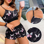 Summer Butterfly Print Sleeveless Pajama Set Sexy Camisole Shorts Homewear for Women Comfortable Elastic Sleepwear Set