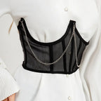 Sexy Corset Underbust Punk Metal Chain Black Women Top Curve Shaper Strap Slimming High Waist Belt Lace Bustiers Mall Goth Corse