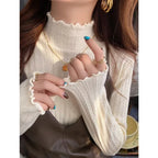 New Women's Autumn and Winter Solid Color Ruffled Semi-turtleneck Long-sleeved Knitted Sweater Casual Women's Knitted Pullovers