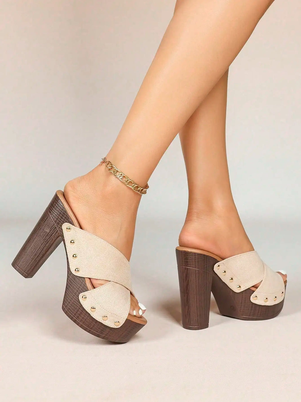 Women's Platform Sandal Heeled Sandals For Women Chunky Heel Summer Dressy Leather Peep Toe Mule Sandals Heel Shoes
