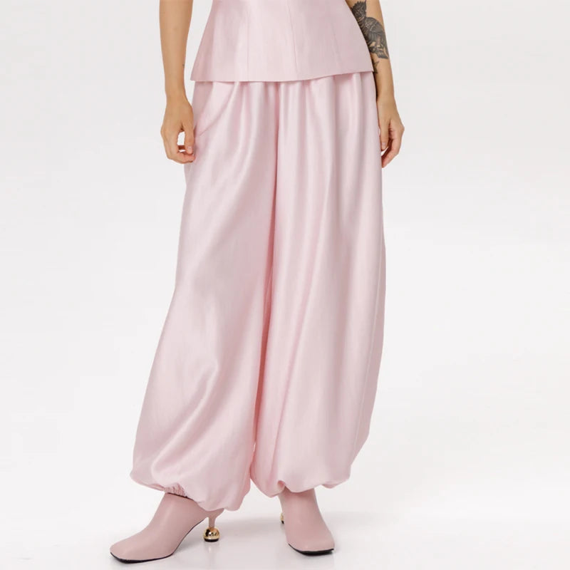 Fashion V-Neck Top Lantern Pants Set Women's Solid Short Sleeve Tops Loose Wide Leg Trousers 2026 Summer Lady Casual Outfit