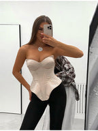 Sexy Fishbone Strapless Corset Top For Women Slim Waist Sleeveless Backless Fishbone Blouse 2025 New Lady Party Satin Tops