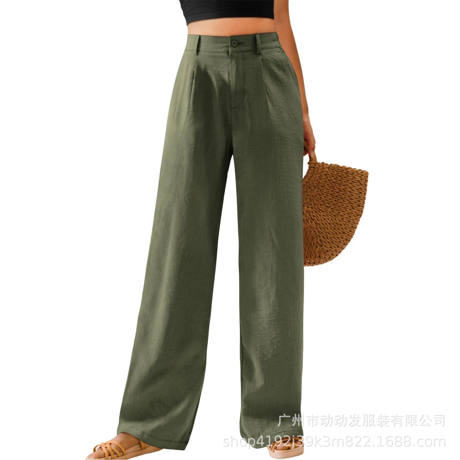 2026 New Women's Pants Casual Loose Solid Color Buttoned Fashionable Vintage And Elegant Commuting Daily Home Bench Style Pants