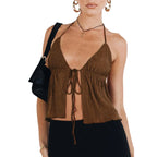 Sexy Summer Cami Top Bowknot Lace-Up Sleeveless Cropped Vest Elegant Youth Clothes Women Fashion Off Shoulder 2024 New