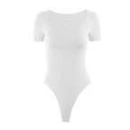 Short Sleeve Bodysuits Summer Square-Cut Collar Solid Bodycon Elastic Romper Sexy Y2k Women Clothing Fashion Club Party 2521