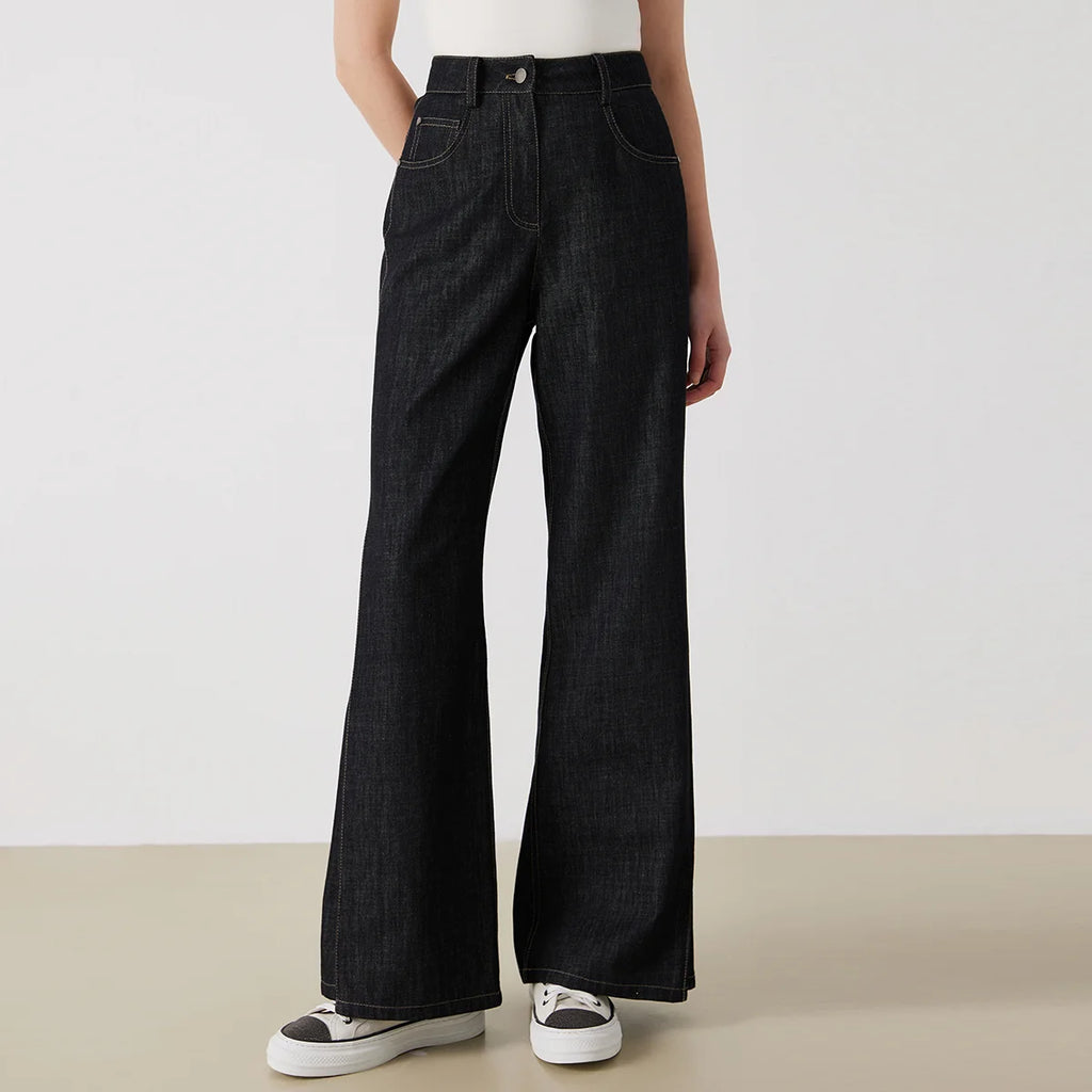 KX7513240 Women's High-Waisted Wide-Leg Pants Mixed Cotton Medium Quality Denim Fabric for Casual Fashionable Clothing