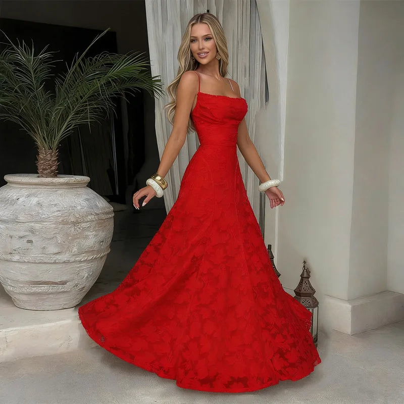 Jacquard Chiffon Long Dress Women's Backless Bandage Dresses Summer Evening Wedding Guest Green White Burgundy Pink Graduation