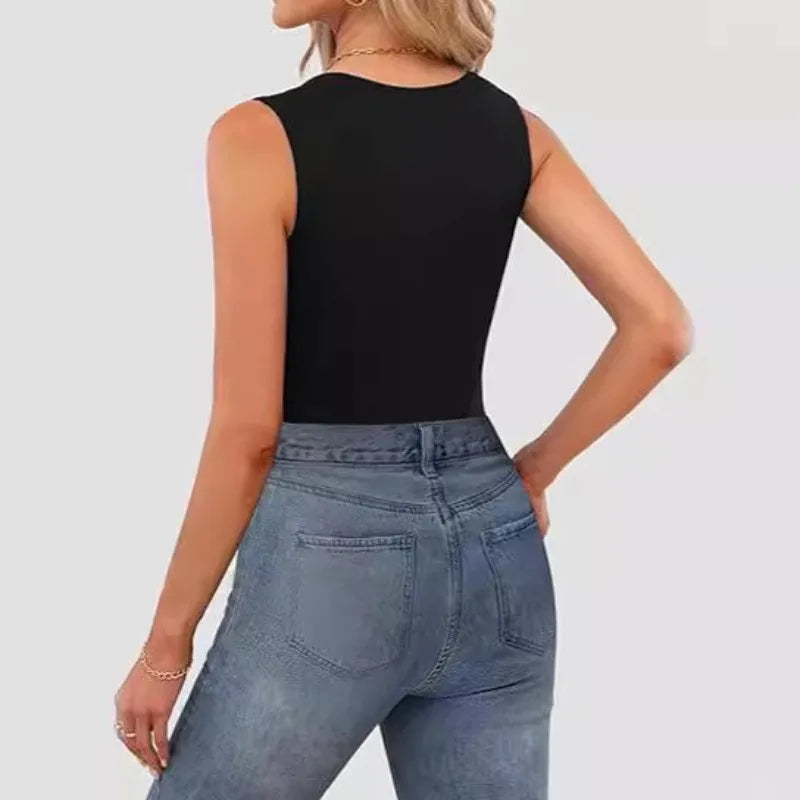 Sexy Slimming T-Shirts for Women Fashion Square Neck Sleeveless Tops Harajuku Tanks Woman Clothes Casual Top Tees Streetwear