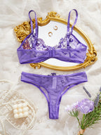 Sexy Lingerie Women Thin Transparent Lace See Through Erotic Underwear Bra And Panty Set Sleepwear Suit Embroidery Floral No Pad
