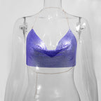 Sexy Metal Metallic Crop Top Women Beach Halter Corset Tops Glitter Backless Party Club Tank Top Clothes Top Camisole Croppe