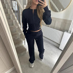 Pant Set Hoodies Sweatshirts Two Piece Sets Women CardiganTracksuit Matching Jogger Sets Zipper Coats Long Pants Lace Up Y2k