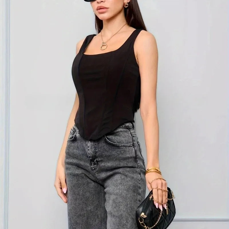 Sexy Crop Tops Women Sleeveless Slim Shapewear Corset Bustiers Bodysuit Tank Top Lace Up Skinny Vest Summer Trendy