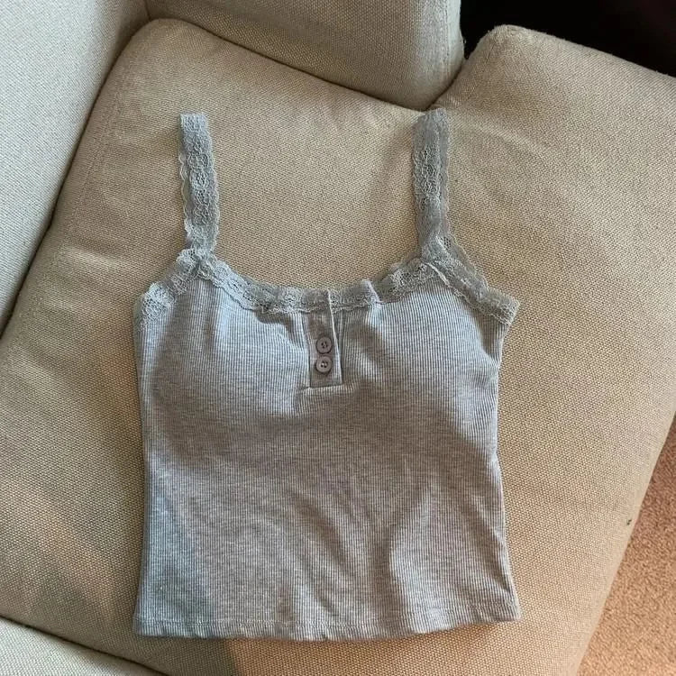 2026 Solid Color Knit Tank Top Vest Women Female Slim Undershirt Sexy Lace Camisole With Chest Pad Crop Tops Sleeveless T Shirt