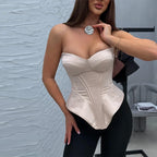 Sexy Fishbone Strapless Corset Top For Women Slim Waist Sleeveless Backless Fishbone Blouse 2025 New Lady Party Satin Tops