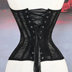Women Mesh Corset Busiter Overbust Cups Push Breast Floral Lace Bodice Tansparent Strapless Crop Tops Lace Up Steel Boned Corset