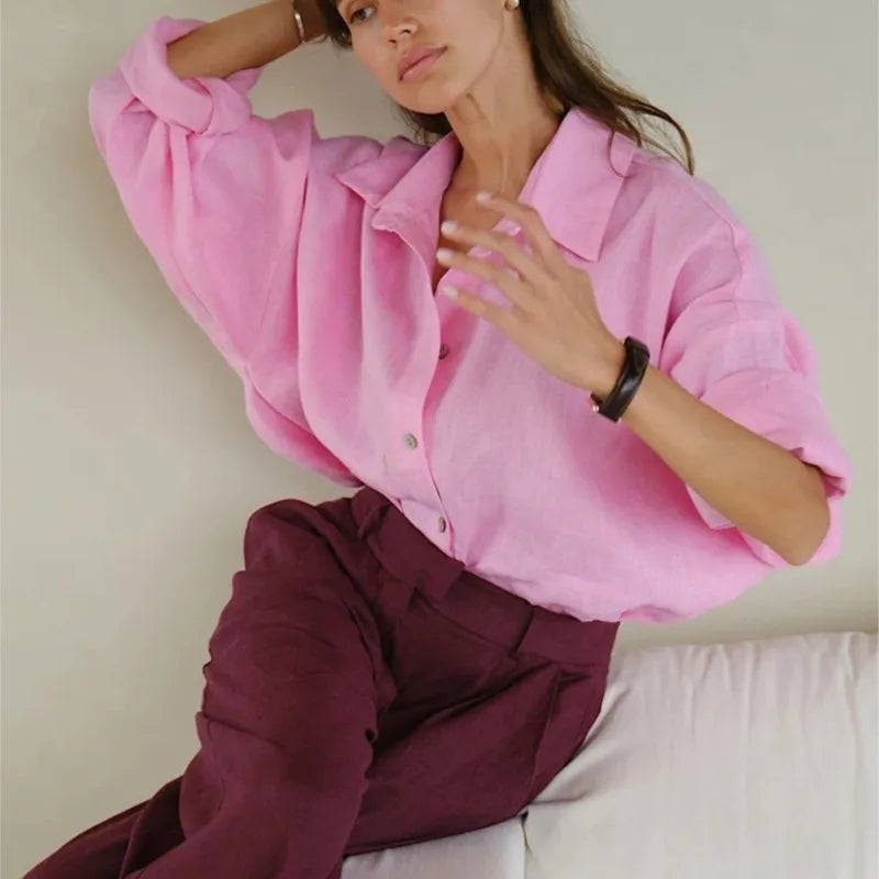We.Fine Women's Shirt Elegant Long Sleeve Blouse Spring Vintage Basic Top Collar Cotton Shirt for Women