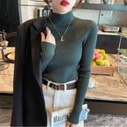 New Women's Elegant Solid Basic Knitted Tops Women Turtlneck Sweater Long Sleeve Casual Slim Pullover Fashion Simple Chic Tops