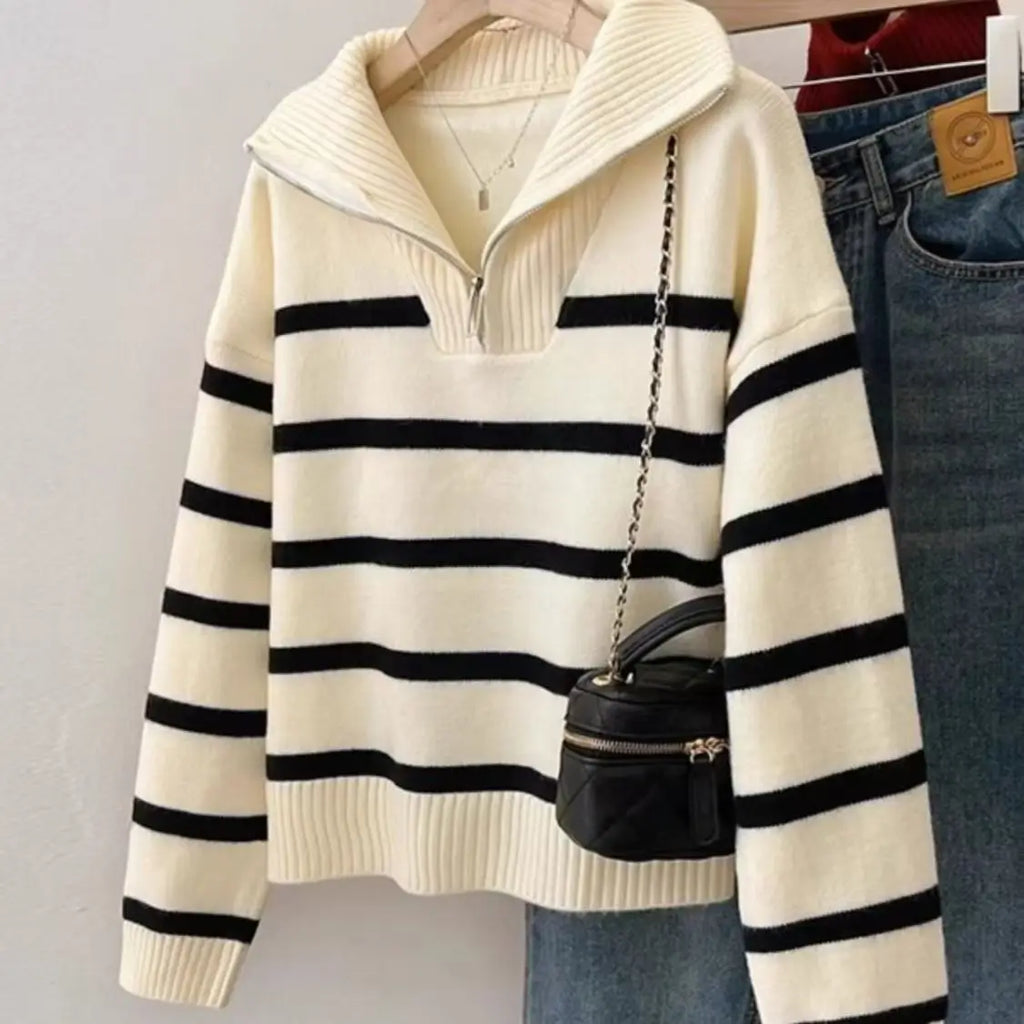 Sweater Pullover Women Spring and Autumn Underwear New Zipper Stripe Underlay Short Style Popular Premium Sweater Female