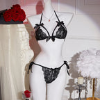 Sexy Lingerie Women Thin Transparent Lace See Through Erotic Underwear Bra And Panty Set Sleepwear Suit Embroidery Floral No Pad