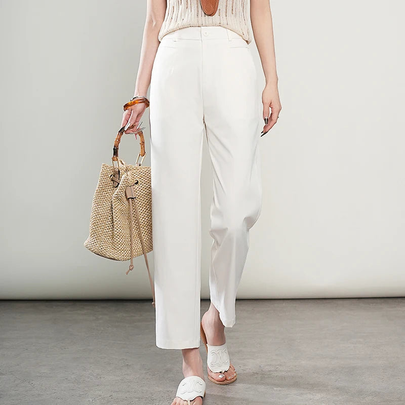 Summer Lightweight Women'S Cropped Pants High-Waisted Cool-Touch Slimming Stylish Casual Comfortable And Breathable Trousers
