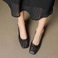 Retro leather square-toe woven high-heeled sandals, 2025 summer fashionable breathable single-buckle thick-heeled women's shoes